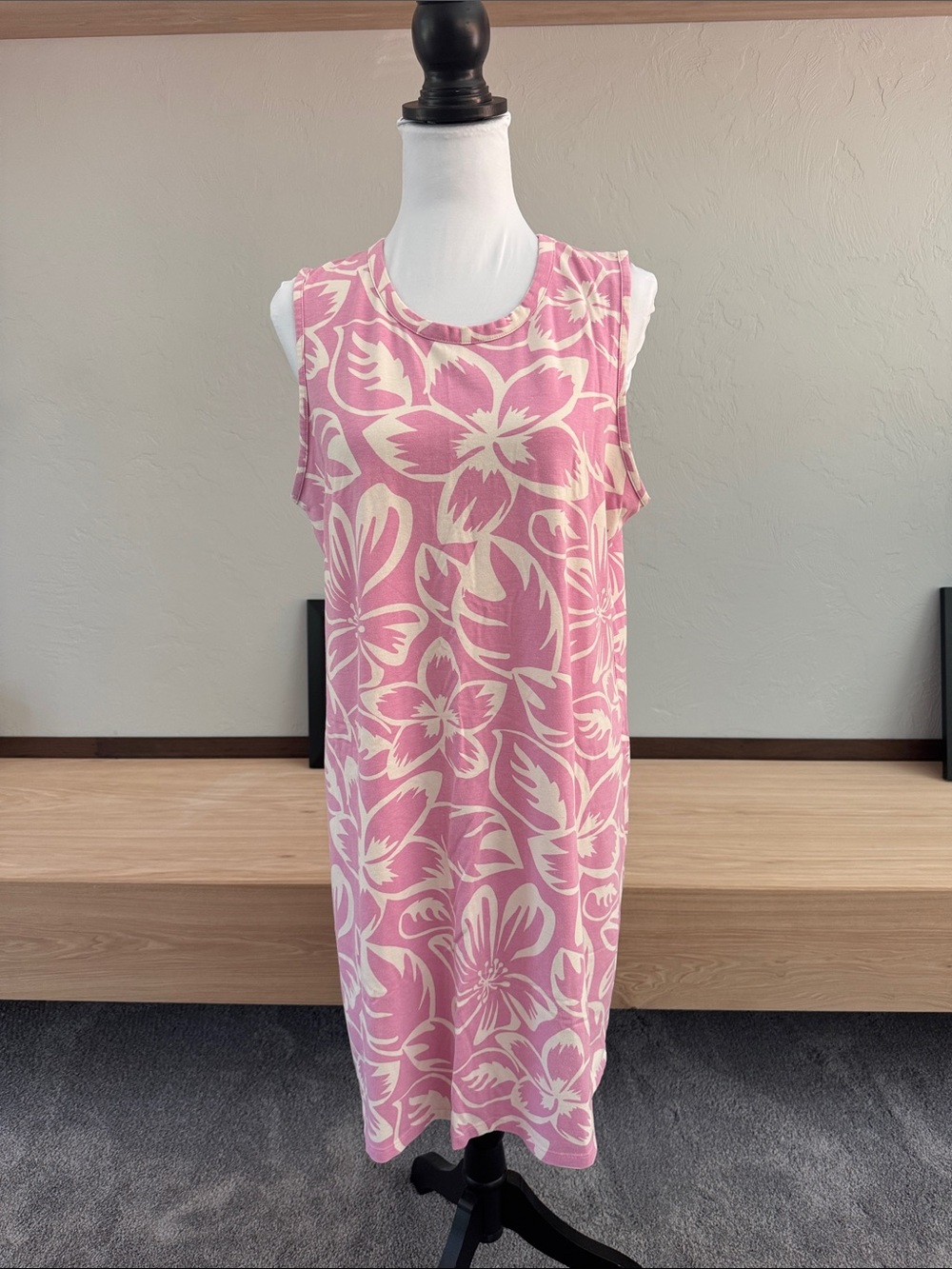Natural Reflections Pink & Cream Floral Midi Shift Dress - EUC